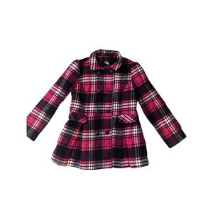 Holiday Editions Plaid Coat Girls XL/EG 14/16 Pink‎ Black Plaid Winter Peacoat